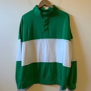 Oversized Green and White Pullover Sweatshirt
